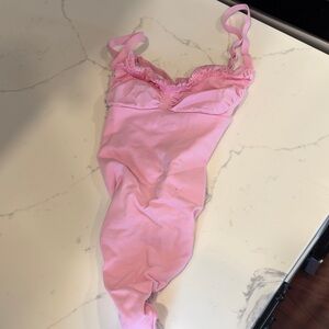 Skims Pink Lace-Trim Women's Slip Bodysuit Large